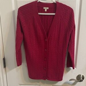 Talbots V Neck Cable Knit Cotton Pink Fuchsia Cardigan Women’s Medium Spring